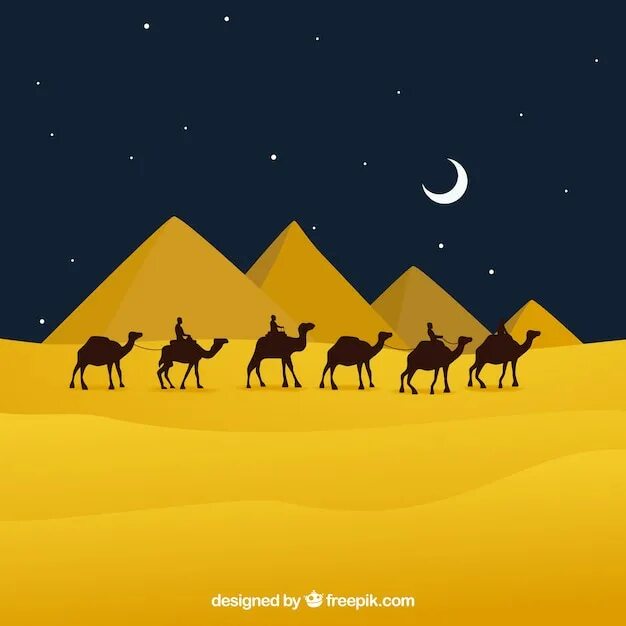 Flat night. Караван в пустыне ночью. Караван верблюдов. Верблюд ночью в пустыне. Пустыня ночью вектор.