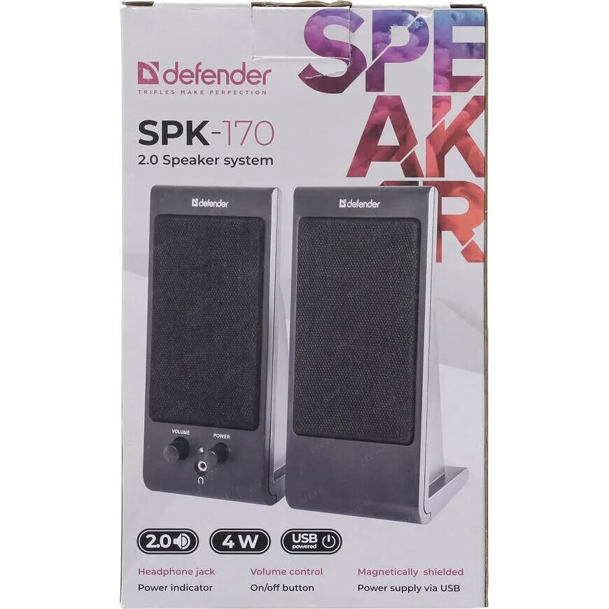 Defender spk 170. Акустическая система 2.0 Defender SPK-170 , 2.0, 4 Вт, 3,5 мм, пластик, черные (65165).