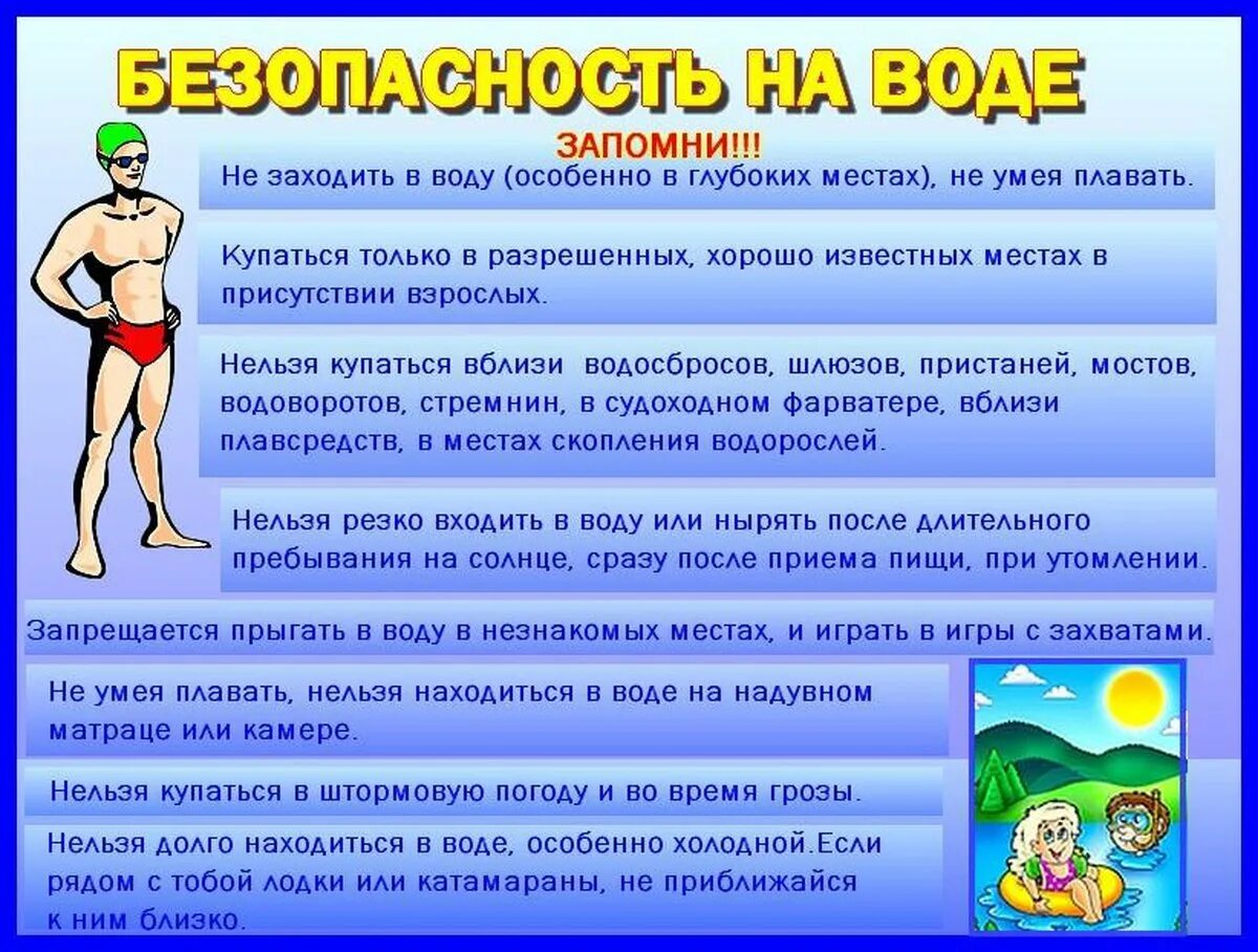 Безопасное поведение на воде. Правила безопасности на воде. памятка безопасность на воде. правило безопасности на воде. правила поведения на воде.
