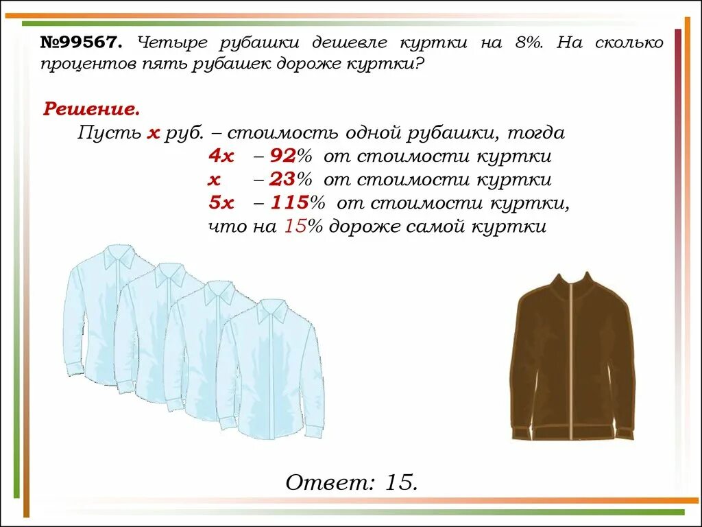 Решение частями это может быть. Задачи на рубашки. Задача про рубашки и куртку. Задачи про рубашки и куртки ЕГЭ. Задача про рубашки и куртки проценты.