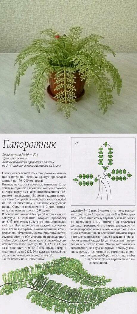 Деревья из бисера своими руками схема. Папоротник из бисера схемы плетения. цветы из бисера со схемами и описанием. бисероплетение схемы цветов и деревьев. деревья из бисера описание.