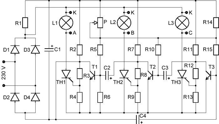 Тиристорный переключатель схема. Схема переключателя 4х гирлянд. Схема мультивибратора на тиристорах ку202. Переключатель гирлянд на тиристорах ку202н. Бегущие огни на тиристорах схема.