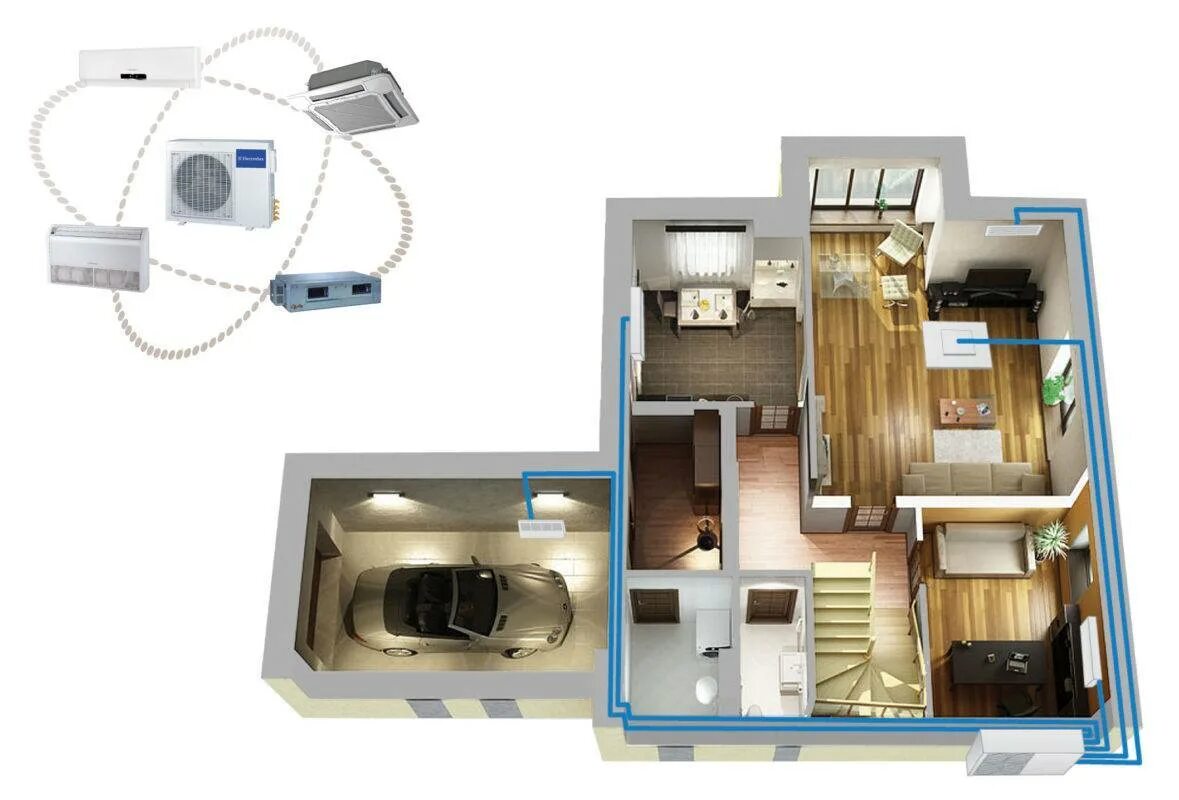 Канальные блоки Мульти-сплит в доме. Кондиционер Мульти сплит система. Монтаж Мульти сплит системы на 2. Кондиционер мультисплит система на 3 внутренних блока.