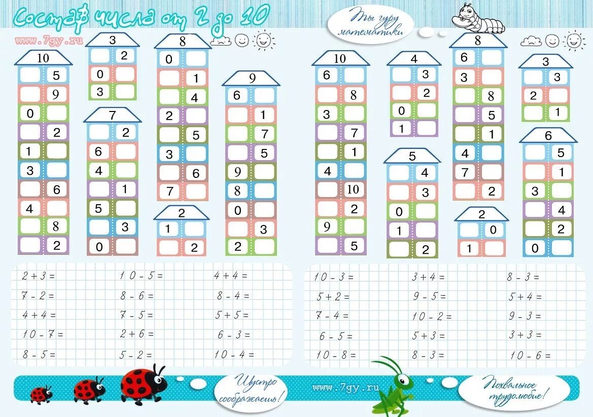 Состав примера по математике. Математика состав числа 1 класс задания. Состав числа задания для 1 класса. 1 Класс математика состав чисел в пределах 10. Числовые домики 1 класс математика от 10 до 20.