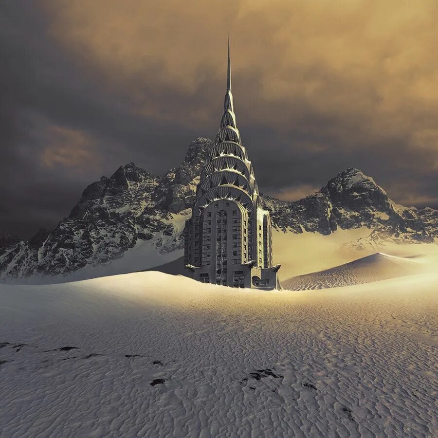 Building and mountains