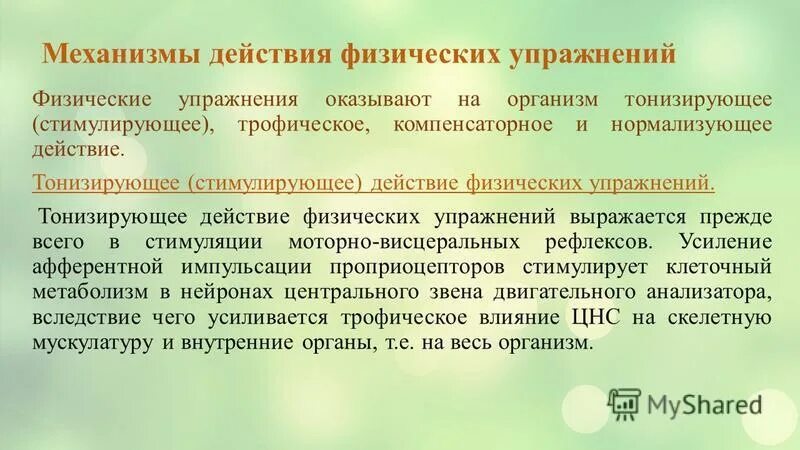 механизмы действия лечебной физкультуры