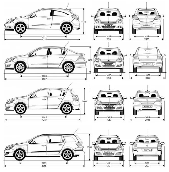 Лачетти универсал схема. Opel Astra h седан габариты.