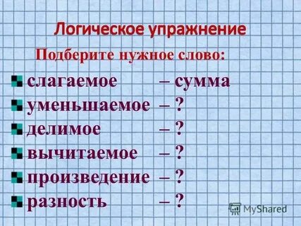 Слагаемые уменьшаемое произведение