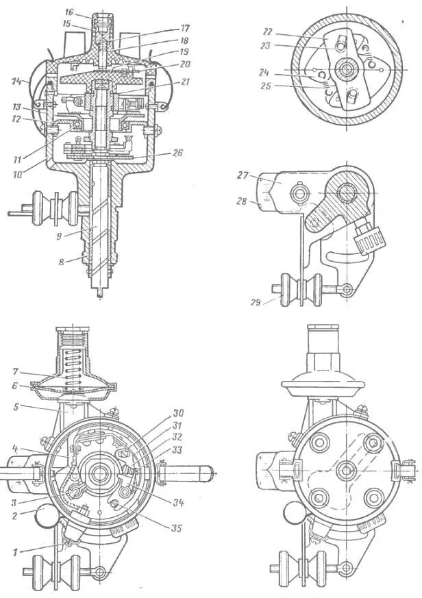 Распределитель зажигания УАЗ 469. Вакуумный опередитель зажигания УАЗ 469. Схема зажигания УАЗ 469 контактное зажигание. Бесконтактный трамблер УАЗ 469.