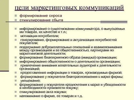 Цели маркетинговых коммуникаций