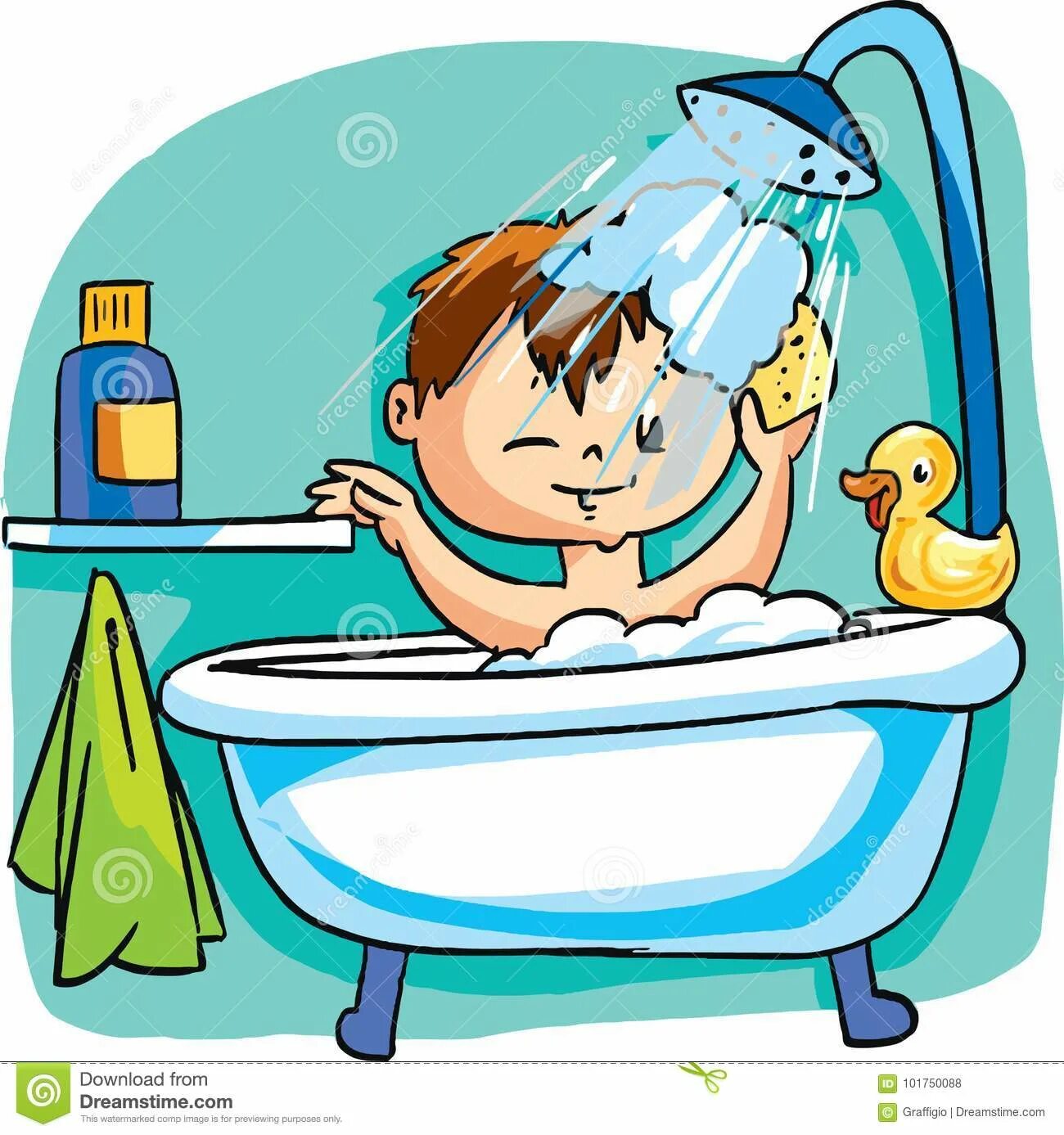 He s in the bath. Картина для детей take a shower. душ иллюстрация. рисунок я умываюсь. take a bath child вектор.
