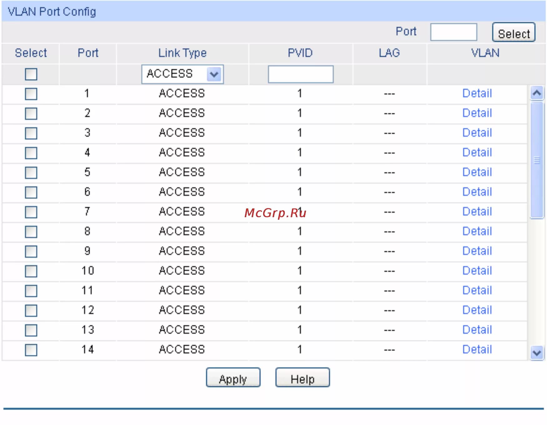 Port configuration