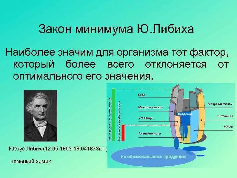 Закон ограничивающего фактора кратко. Биология бочка Либиха. Ю Либих закон минимума. Сформулируйте закон минимума ю. Либиха.. Закон (правило) минимума Либиха (ю.Либих, 1840).