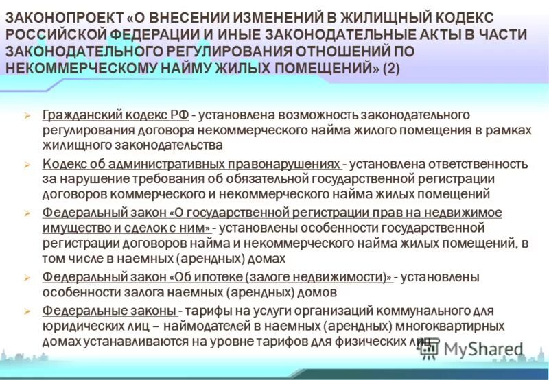 Жилищное законодательство ведение