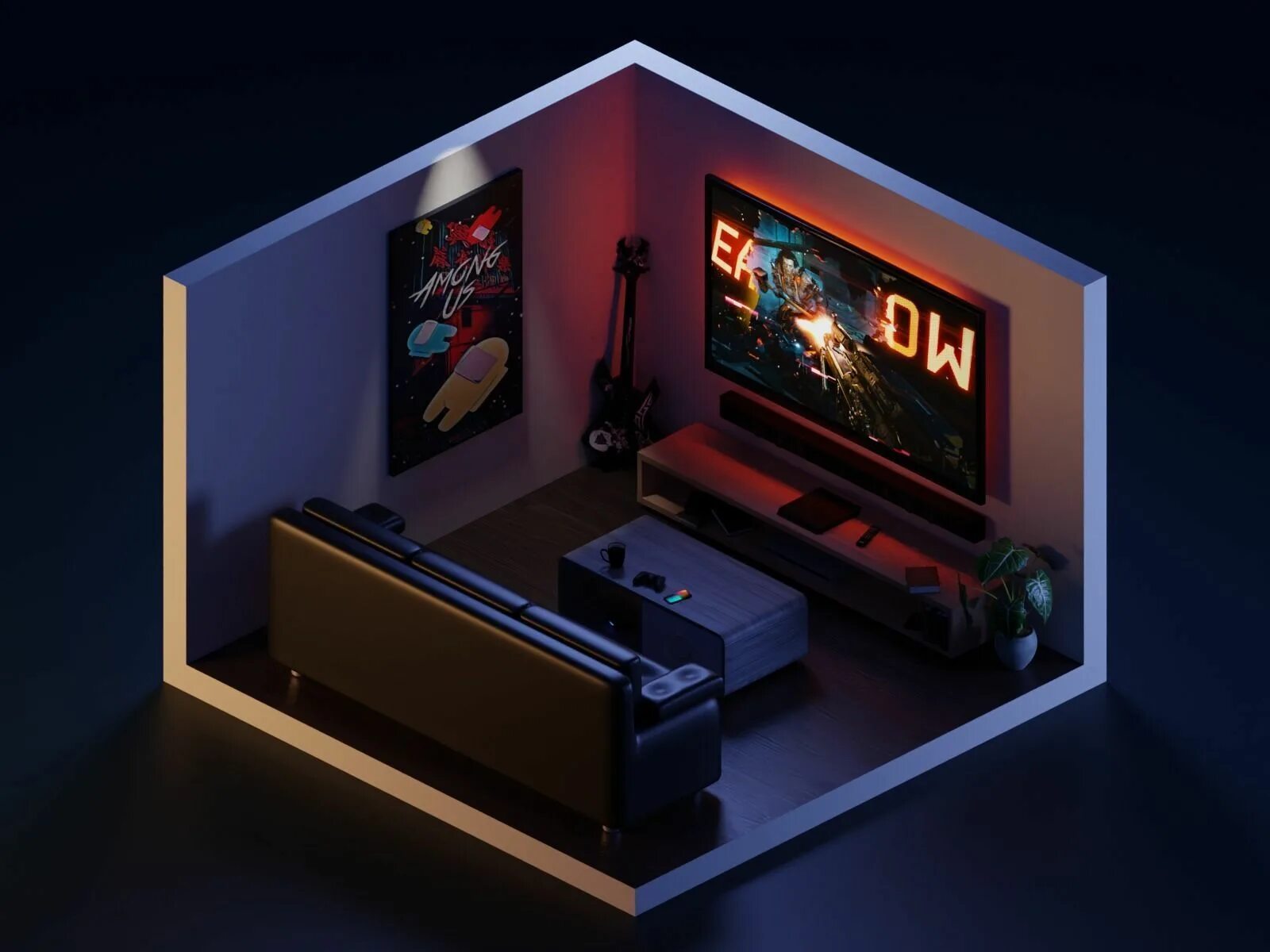 Dark rooms 3. 3d isometric Room гейминг. Комната isometric 3d. Геймерская комната 3d модель. Макет комнаты геймер.