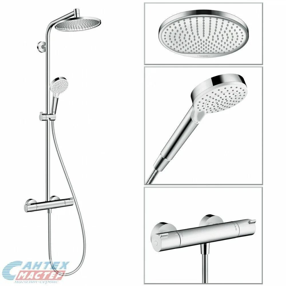 Душевая система Hansgrohe Crometta s 240. Душевая система Hansgrohe Crometta s 240 1jet Showerpipe. Душевая система Hansgrohe Crometta s 240 1jet Showerpipe 27267000. Душевая система Hansgrohe Crometta s 240 1jet Showerpipe с термостатом 27267000, хром. Термостатом верхним душем