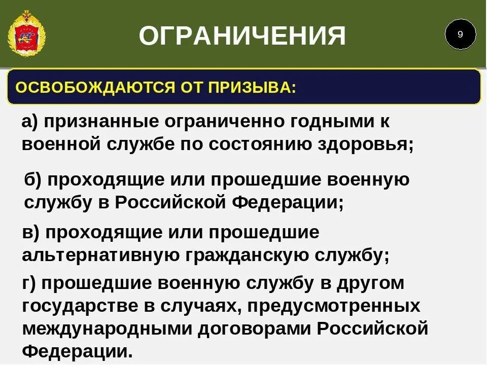 Освобожденные по здоровью от службы. Ограничение воинской службы. Ограничения от военной службы. Обязанности службы по призыву. От воинской обязанности освобождаются.