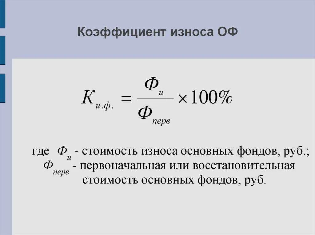 Определить износ основных средств. Коэффициент физического износа рассчитывается по формуле. Коэффициент износа основных фондов формула. Как найти износа основных средств формула. Величина износа основных фондов формула.