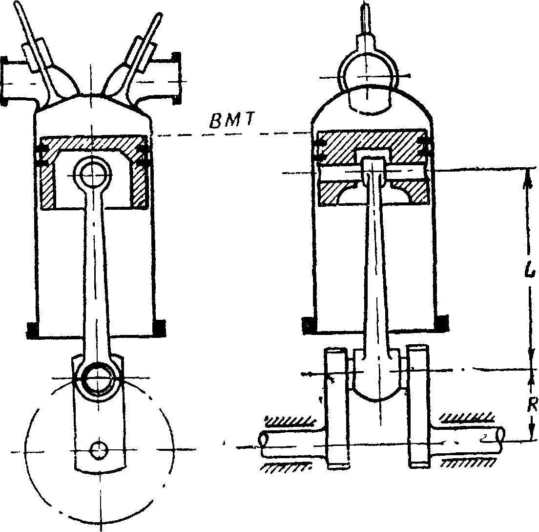 Поршень в вмт. Схема положения поршня в ВМТ. Теория поршневых двигателей. КШМ ВМТ. Конструкция двигателя м-14п.