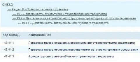 Аренда грузовых оквэд