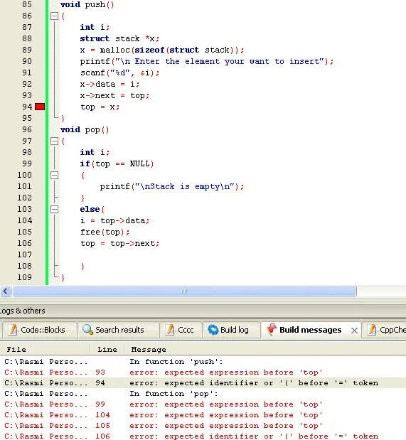 Expression int. Expected expression before token ). Expected Primary-expression. ] Expected Primary-expression before 'struct'. Error: expected Primary-expression before ‘else’.