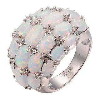 Купить женские кольца Silverwin Weiß Fire Opal 925 Sterling Silber gefüllt Ring 