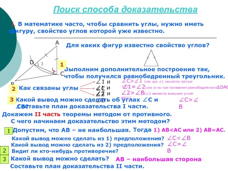 Доказать теорему о соотношении между сторонами. Доказательство в математике. Математическое доказательство. Методы доказательства в математике. Способы математического доказательства.