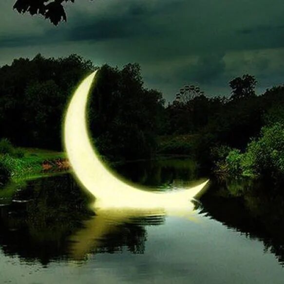 Отражение месяца в воде. Месяц над рекой. Отражение Луны в реке. Ночь гиф.