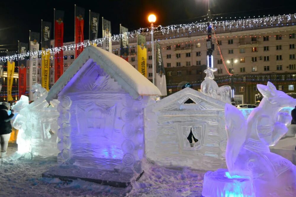 Площадь революции ледяной городок. Ледяной городок челябинск чмз.