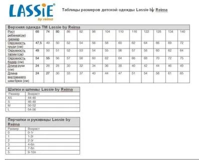Lassie размерная сетка