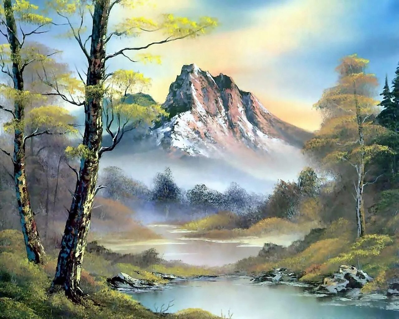 Картины. Картина Боба Росса горы море. Bob Ross горы. Художник пейзажист Боб Росс. Аж-1821 горный ручей.