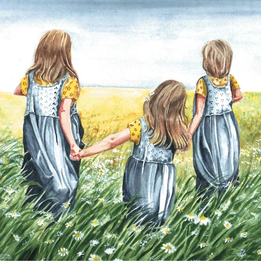 Две сестры картинки. Картина две девочки. Три Дочки нарисованные. Три девочки картинка для детей. Сестричка рассказ на дзен