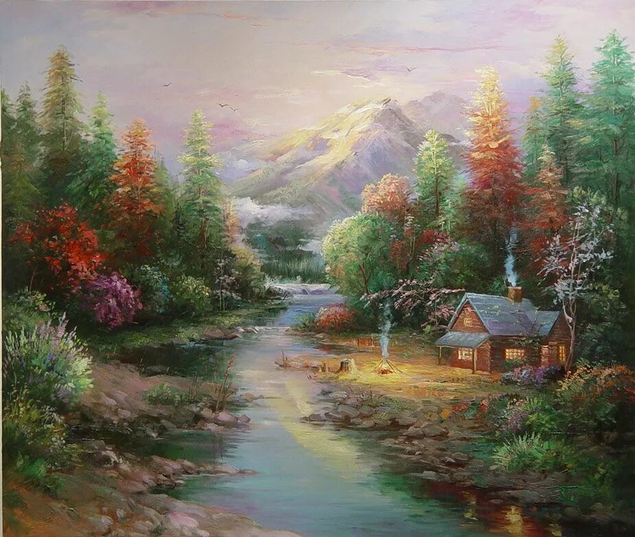 Painted landscape. Томас Кинкейд картины. Идеальный пейзаж. Красивые сюжеты пейзажей для картин. Идеальный пейзаж картина.