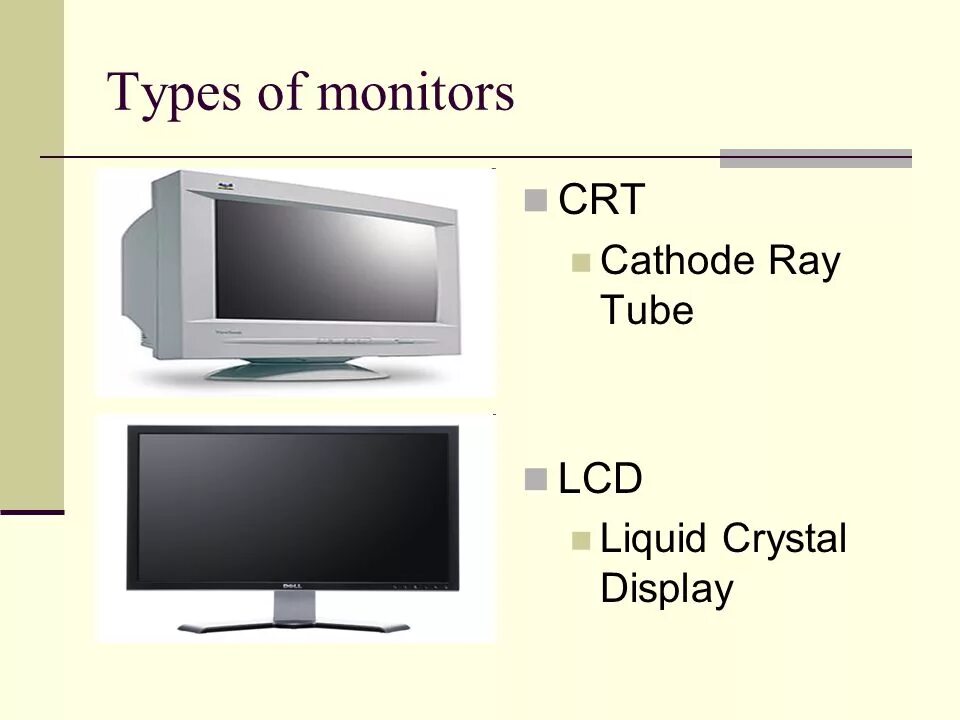 Lcd type. Мониторы crt и lcd. crt (cathode ray tube) monitor. types of monitors. тип монитора crt.