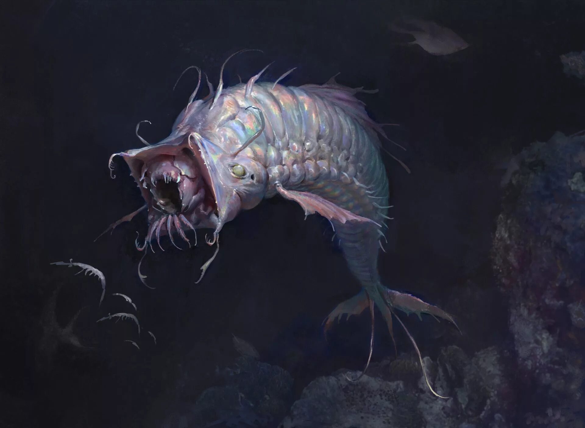 Fish creature. Марианская впадина обитатели чудовища. Марианский жёлоб обитатели монстры. Морские чудовища Марианской впадины. Блуп рыба монстр.