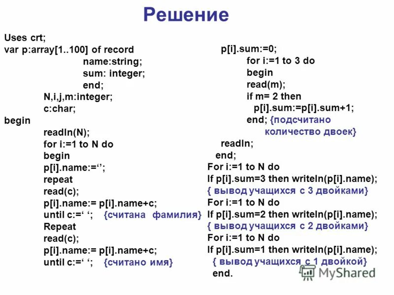 Var p integer