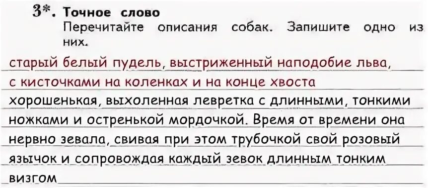 Включи 3 точно. Перечитайте описание собак запишите одно из них. Собачье счастье Куприн перечитайте описание собак запишите 1 из них. Собачье счастье перечитайте описание собак запишите 1 из них. Куприн Собачье счастье рабочая тетрадь.