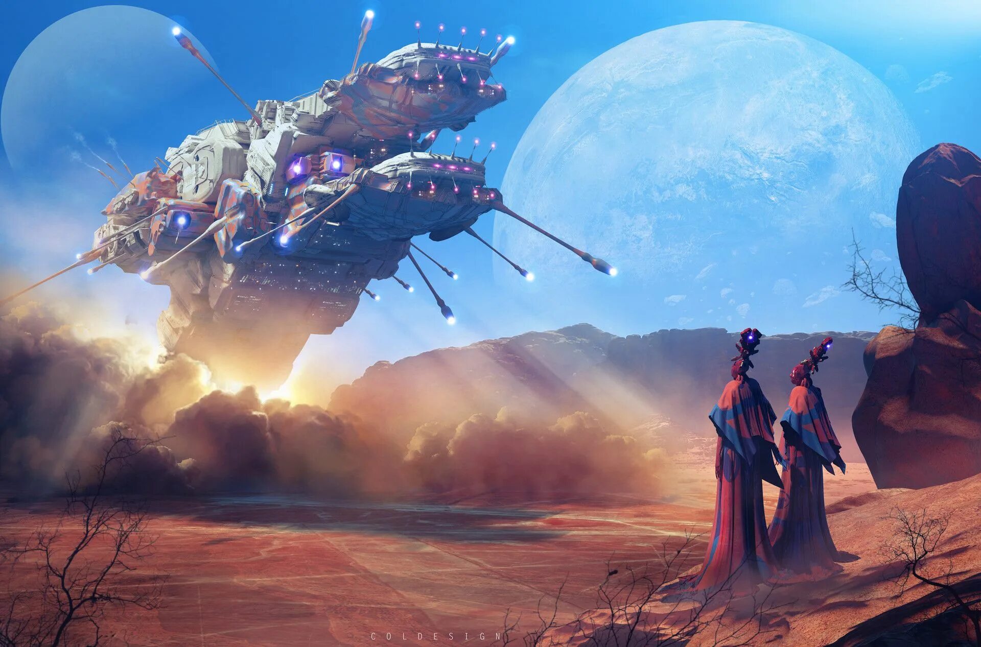 Science-Fiction Großstadt Science-Fiction Landschaft Terraforming Wasser. Scienc