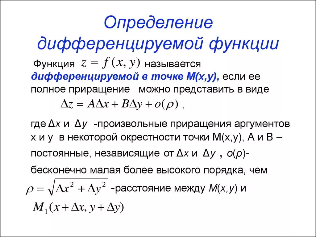 Пример полных функций. Определение дифференциальной функции в точке. Дифференцируемость функции многих переменных в точке. Дифференцирование функций нескольких переменных. Дифференциал.. Понятие дифференцирования функции.