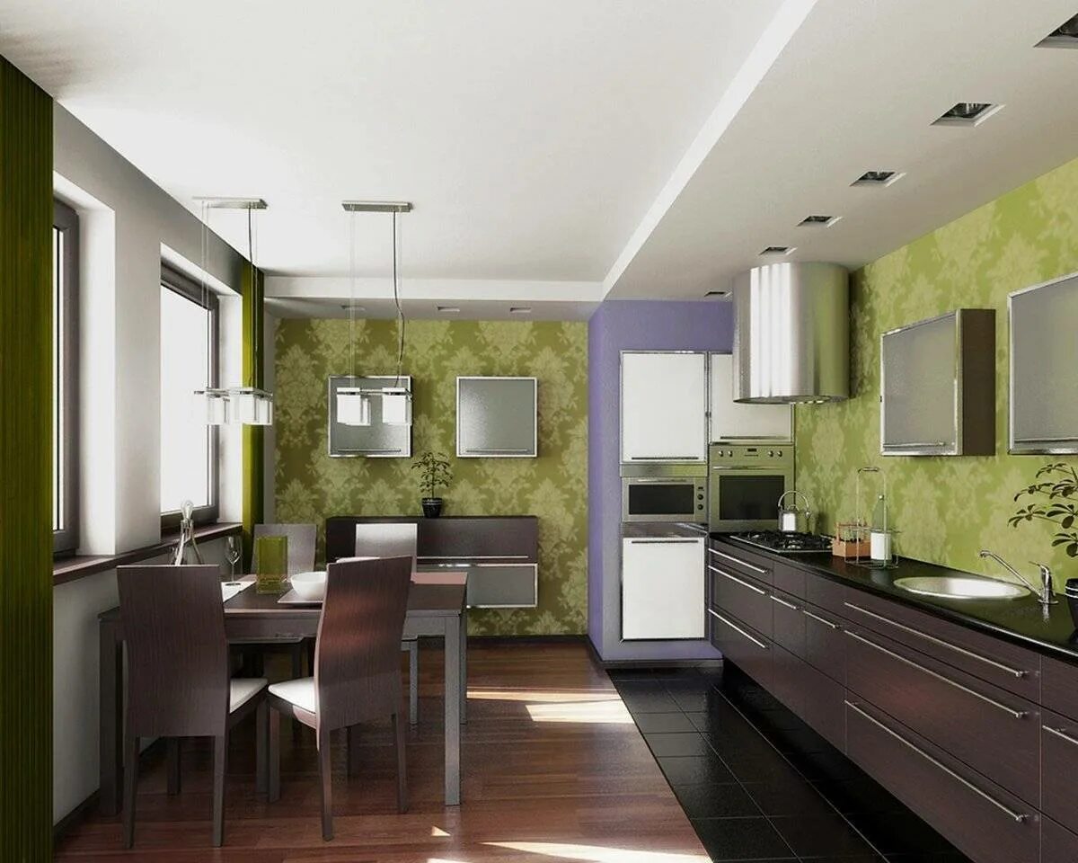 Какие цвета сочетаются на кухне. Кухня с зелеными стенами. Фисташковые стены в интерьере. Цветовая гамма в интерьере кухни. Кухня зеленого цвета в интерьере.