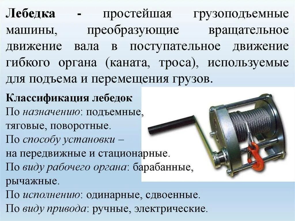 При каком условии разрешается работа лебедки