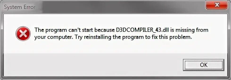 Не удалось обнаружить d3dcompiler 43 dll. Ошибка d3dcompiler_43.dll. отсутствие dll-библиотек. ошибка dll при запуске игр. browser.exe ошибка приложения.