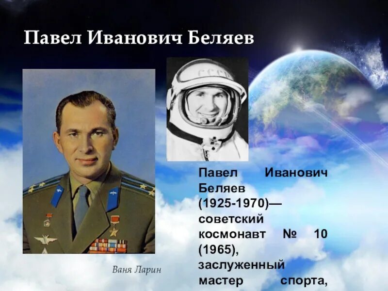 Каком году родился космонавт. Беляев п.и космонавт.