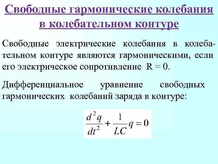 Собственные электромагнитные колебания в идеальном контуре