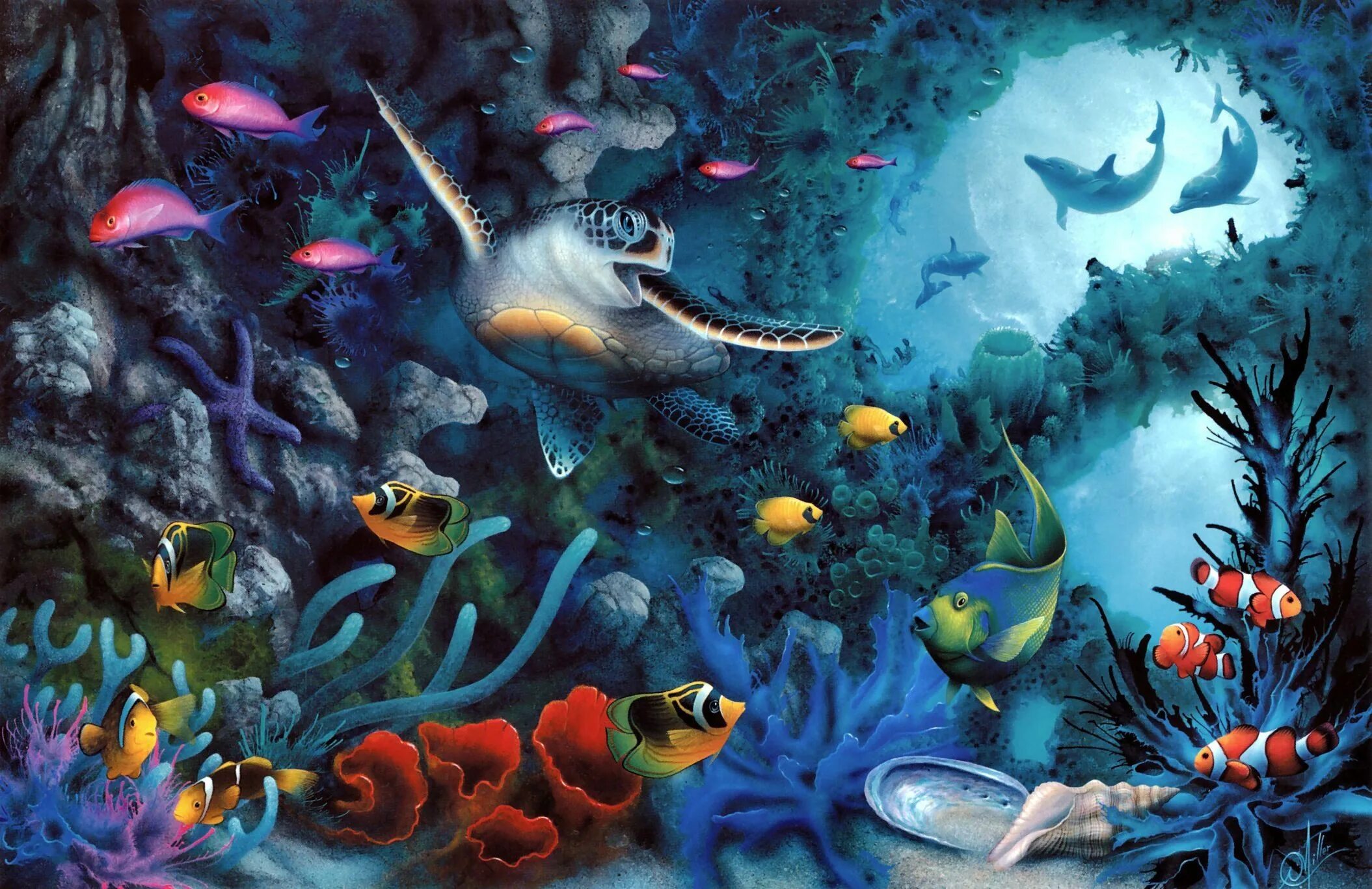 Жизнь в глубине моря. Дэвид Миллер художник. David Miller картины. Картины художника Дэвида Миллера. Подводный мир Дэвид Миллер.