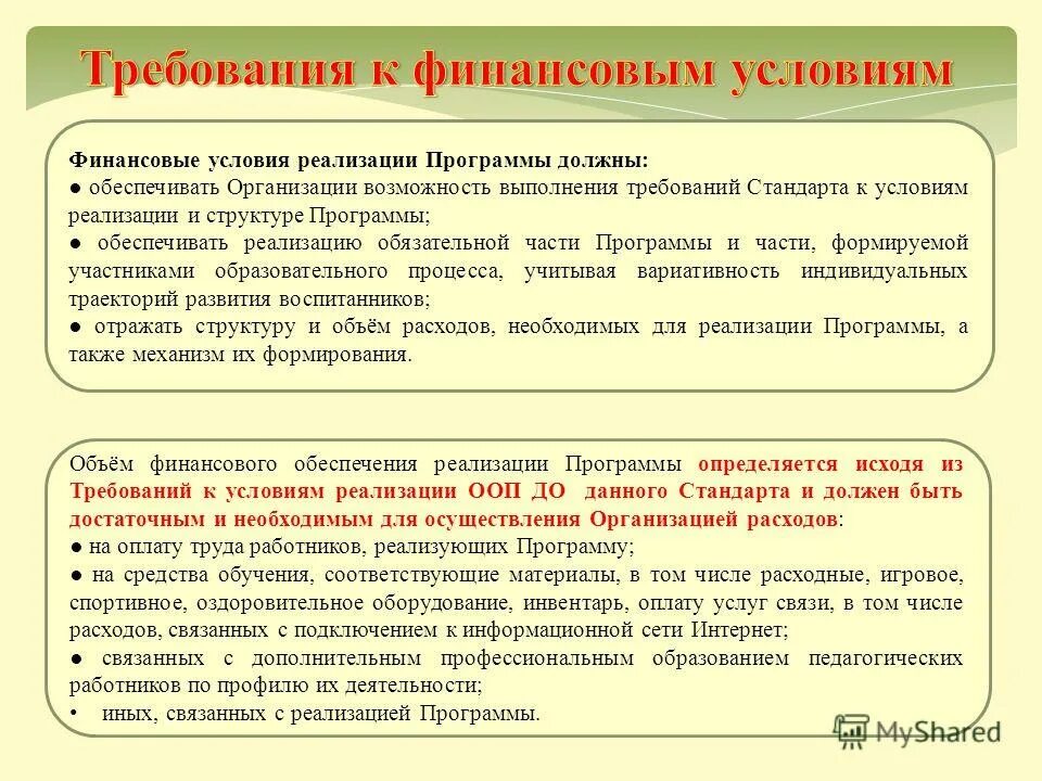 Обязательная часть программы должна быть предоставлена. Финансовые условия реализации программы. Финансовые условия реализации программы. Финансовые обеспечения реализации программы доу. Финансовые условия реализации программы.