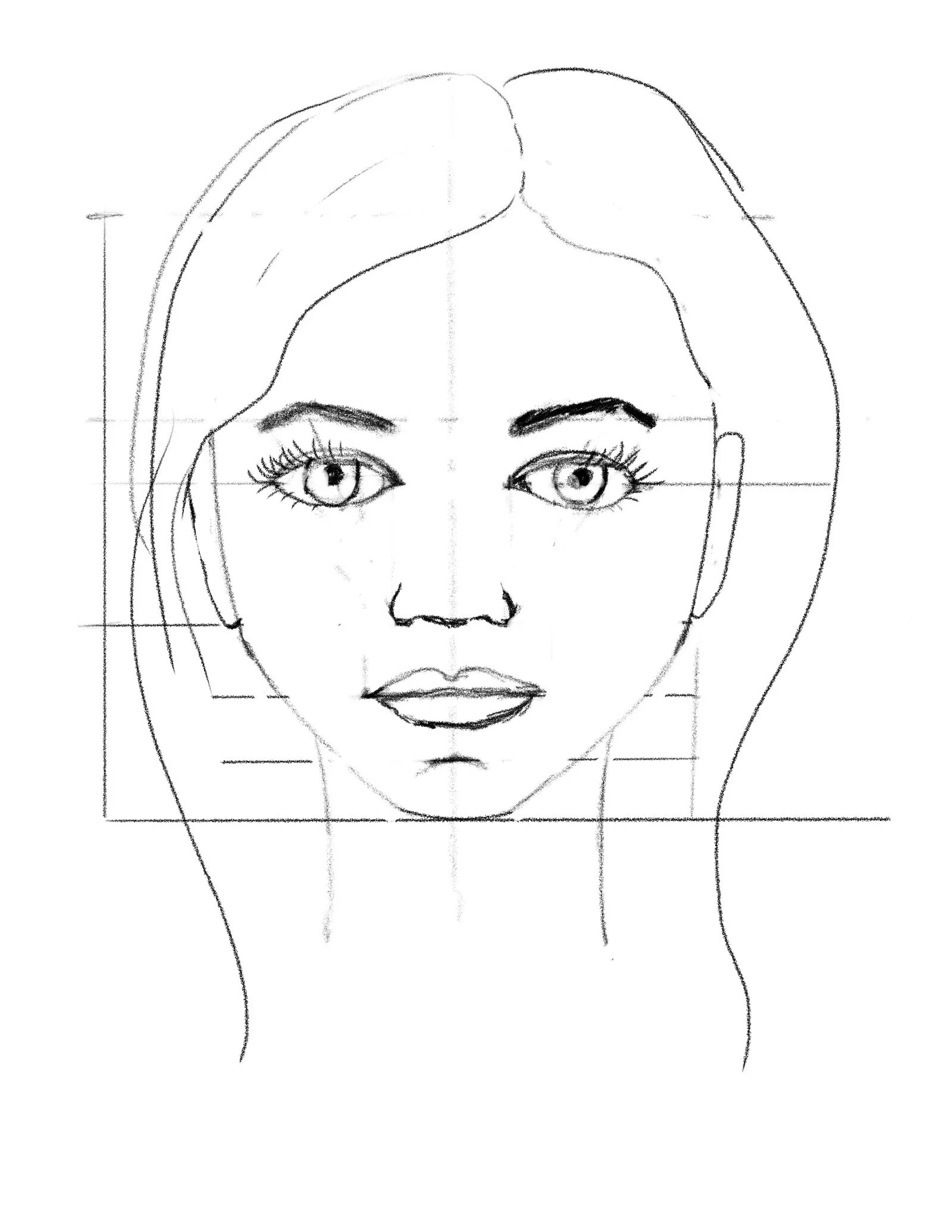 Пропорции рисования портрета. Пропорции лица человека для рисования. Портрет пропорции лица. Рисование лица в анфас.