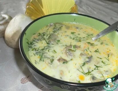 Суп с курицей шампиньонами и плавленным сыром