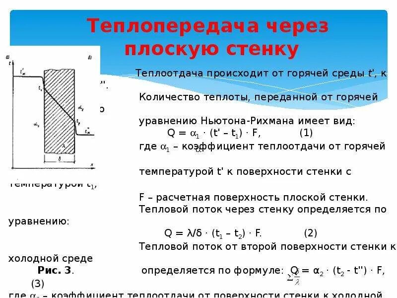 Определить поверхность теплопередачи. Коэффициент теплопередачи для плоской стенки. коэффициент теплопередачи формула для плоской стенки. коэффициент теплоотдачи плоской стенки. плотность теплового потока плоской стенки.