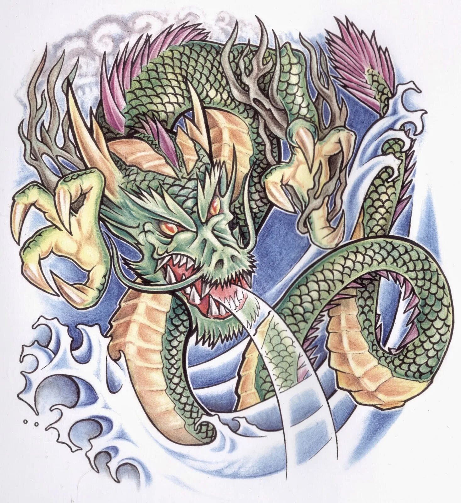 дракон эскиз цветной. дракон тату эскиз цветной. дракон тату эскиз цветной. японский дракон тату. тату дракон обвивающий руку.